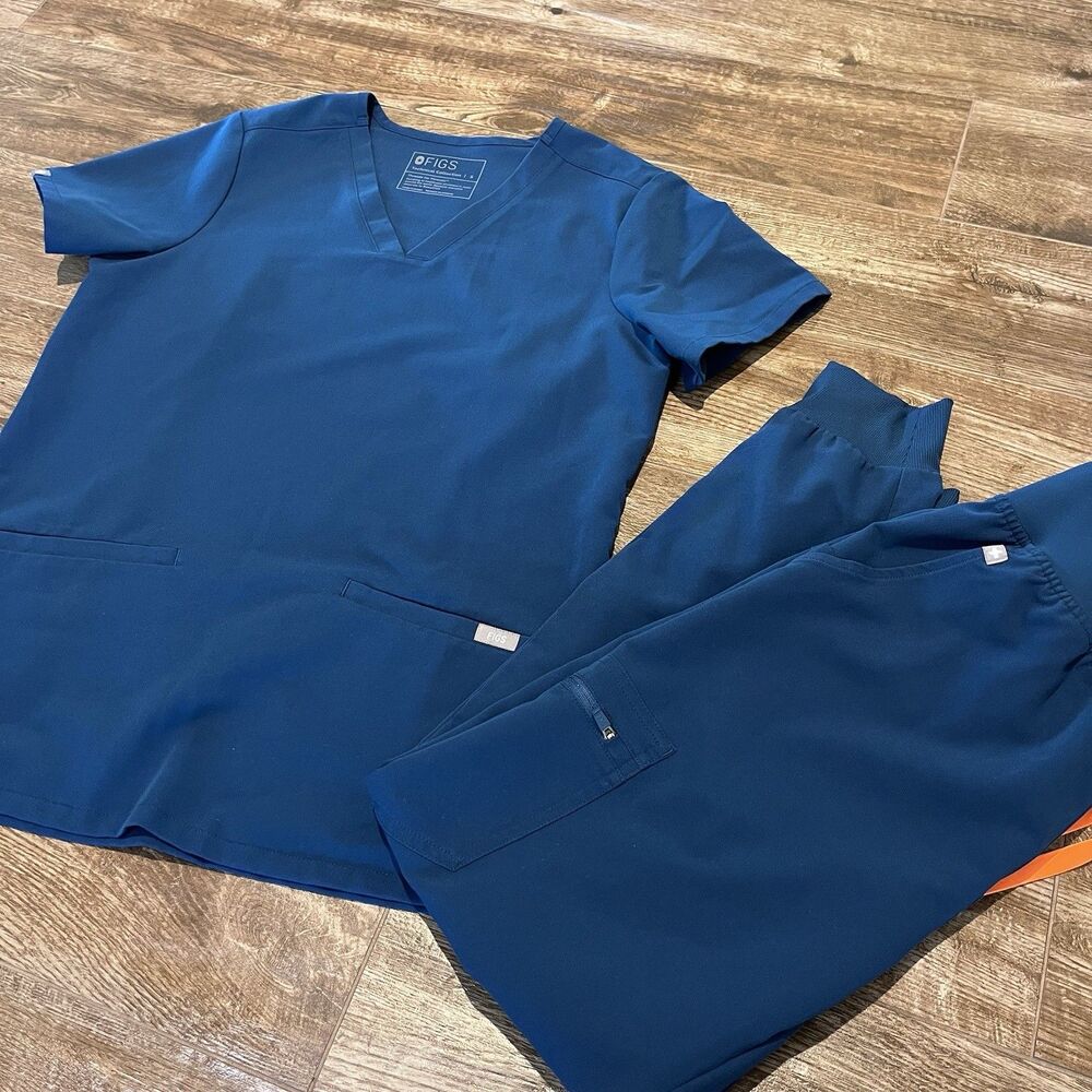 FIGS Scrubs Set Women’s Size S Blue Casma Top & Small Petite Zamora Jogger Pants